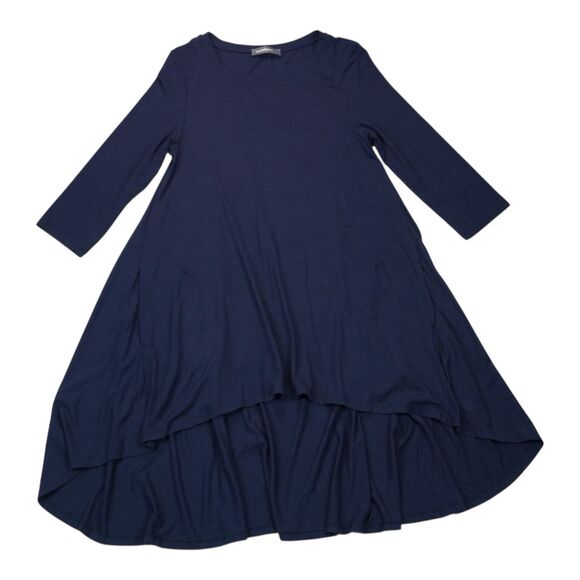 Tops - Alembika High Low Tunic Top Size 0 Navy Stretch Knit Lagenlook Pockets
